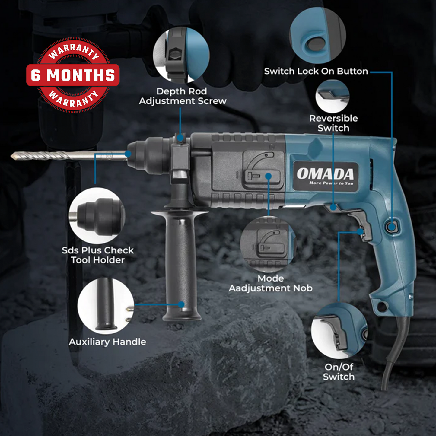 500W Corded Electric Hammer Drill