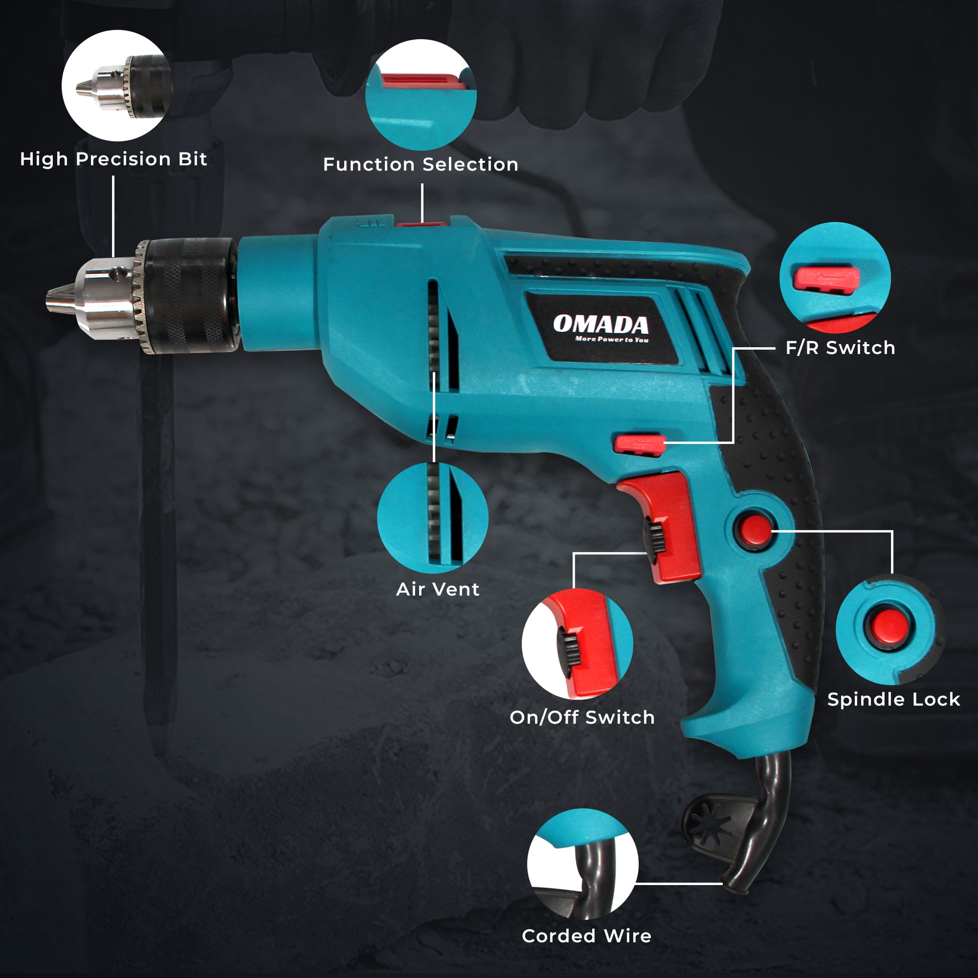 710W Corded Electric Hammer Drill.