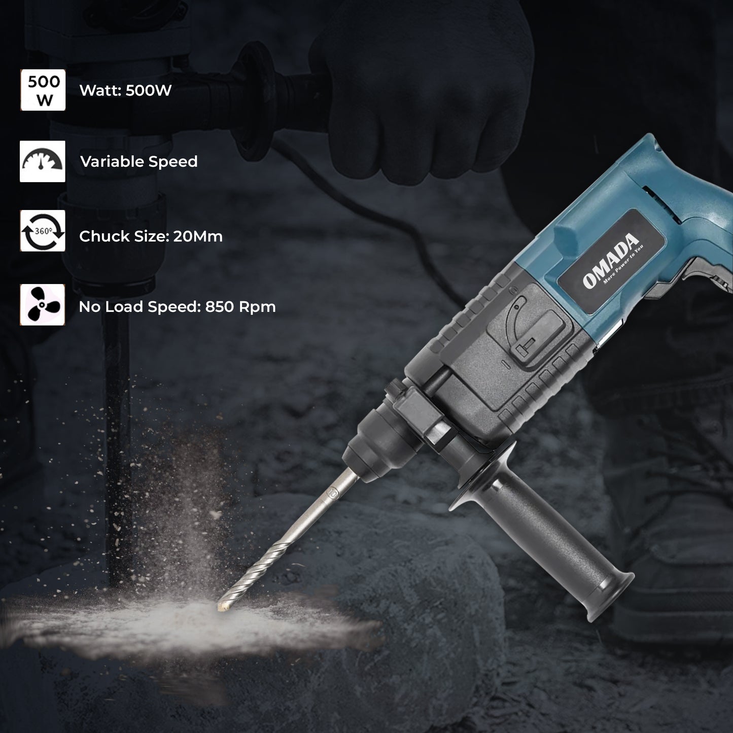 500W Corded Electric Hammer Drill.
