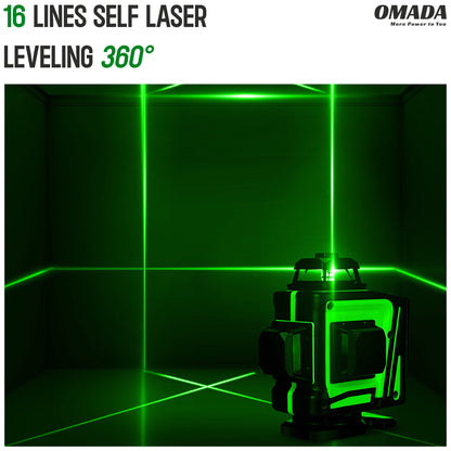 Omada Self Laser leveling Machine - 16 lines Vertical and Horizontal Lines with Down Plumb Dot Alignment 30m Self-leveling Laser Tool -360°Rotating Base