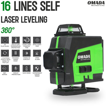 Omada Self Laser leveling Machine - 16 lines Vertical and Horizontal Lines with Down Plumb Dot Alignment 30m Self-leveling Laser Tool -360°Rotating Base