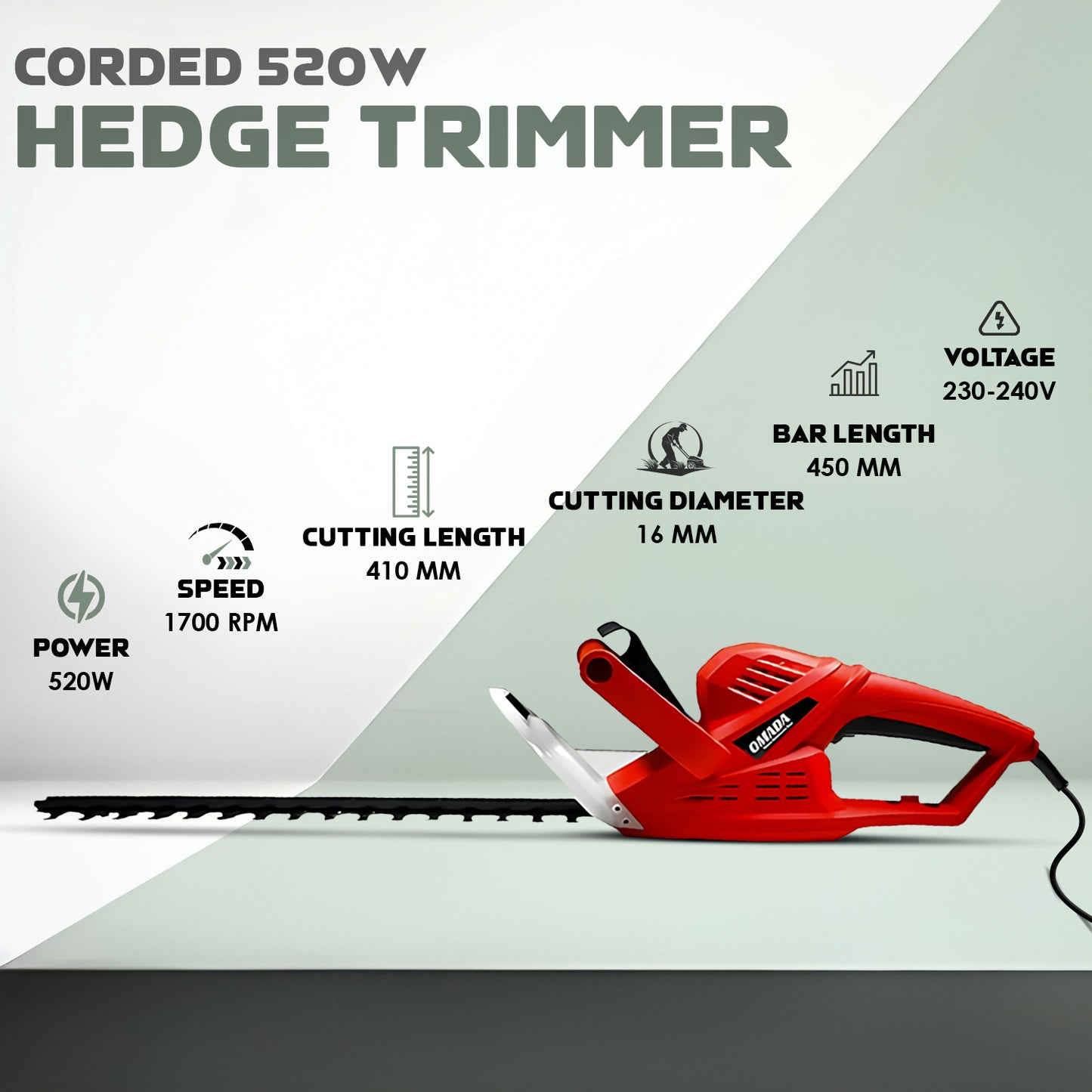 520W Corded Hedge Trimmer