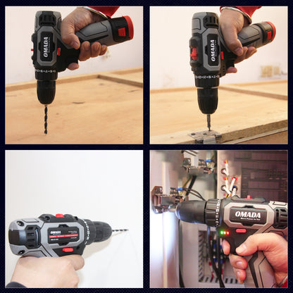 Omada Cordless Drill Machine - Impact Drill 12V 1.5AH 2 batteries (3-4 hours) Torque 30NM variable peed, Maximum speed 1700 RPM Aluminum chuck 3/8"