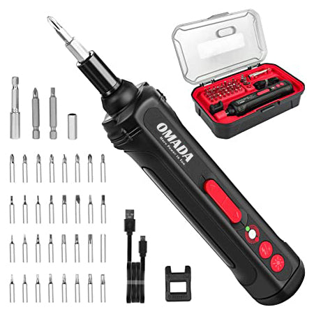 Omada Electric Screwdriver Set, With 38 Accessories , USB Rechargeable Lithium ion Battery, Dual LED Lights.