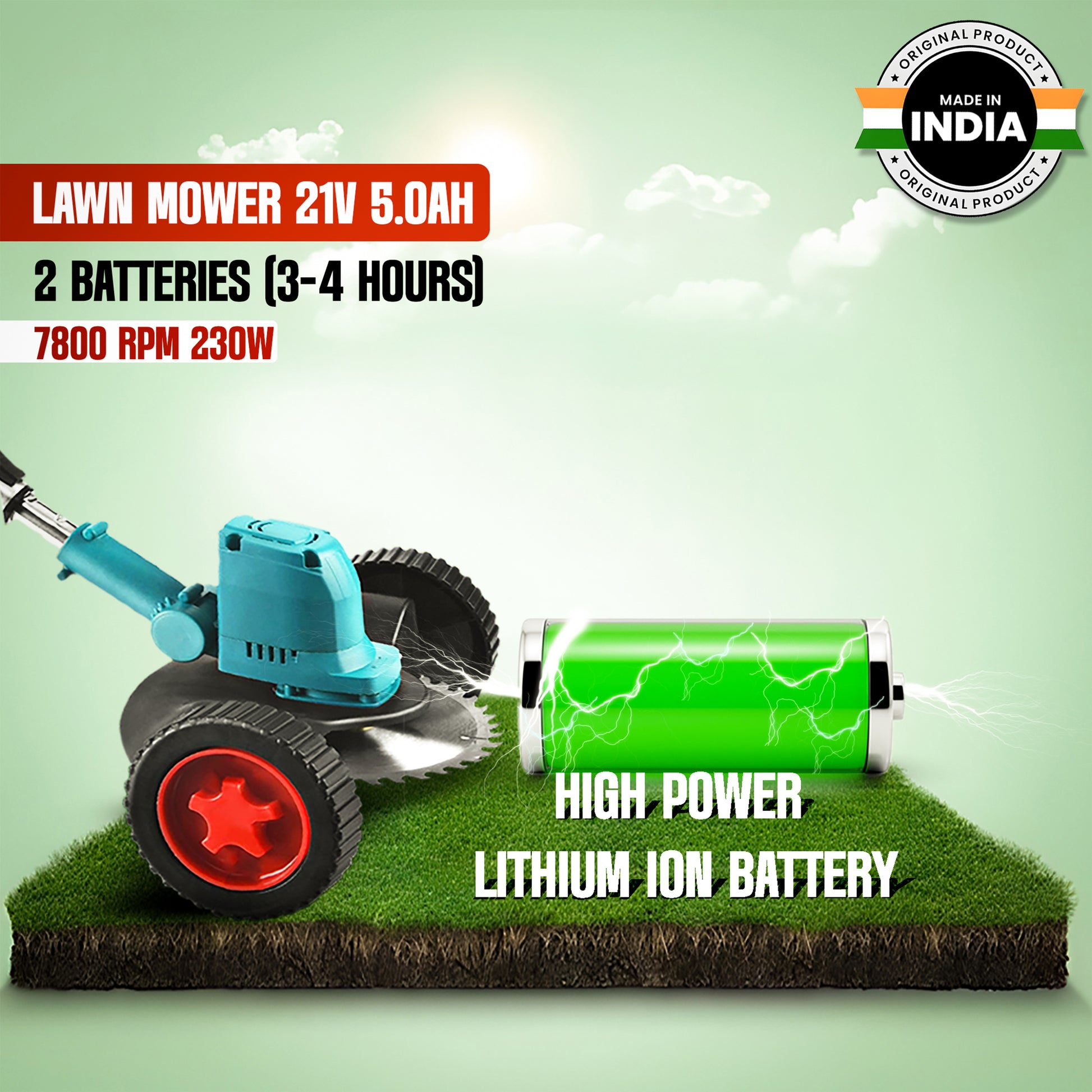 21V Cordless Lawn Mower & Grass Trimmer