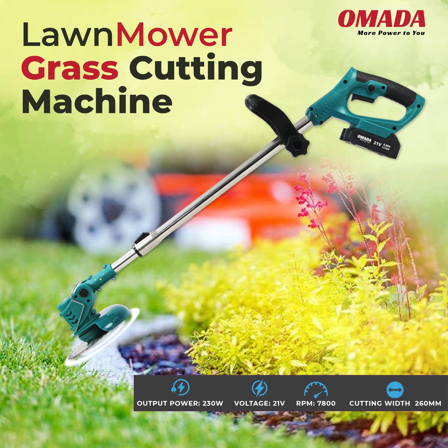 Omada 21V Cordless Electric Lawn Mower Grass Cutting Machine