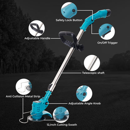 OMADA Cordless Grass Trimmer Machine - Weed Cutter - Brush Cutter 12V 1.5AH  2 batteries (4-5 hours) 7800RPM 180W to complete your gardening tasks without interruptions , With Adjustable height and Easy to use.