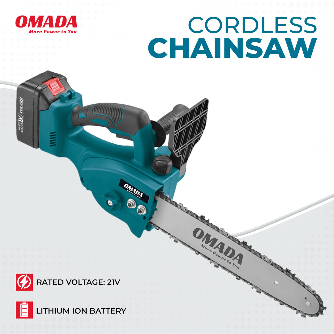 Omada Chainsaw 12-Inch with 2 Battery, Cordless Chainsaw with Security Lock, Handheld Chainsaw for Wood Cutting Tree Branches Trimming Courtyard and Garden