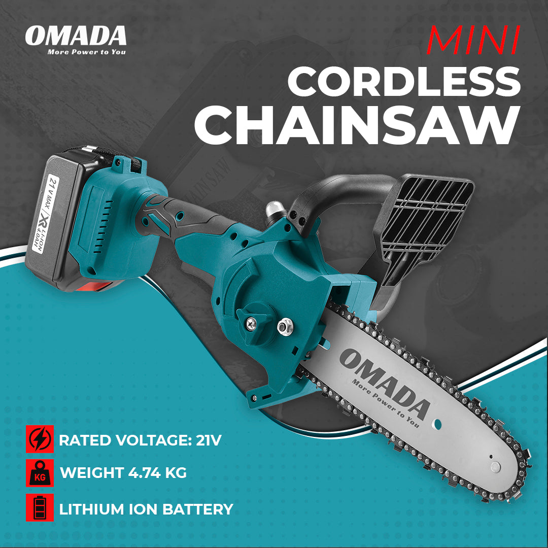 Omada Chainsaw 12-Inch with 2 Battery, Cordless Chainsaw with Security Lock, Handheld Chainsaw for Wood Cutting Tree Branches Trimming Courtyard and Garden