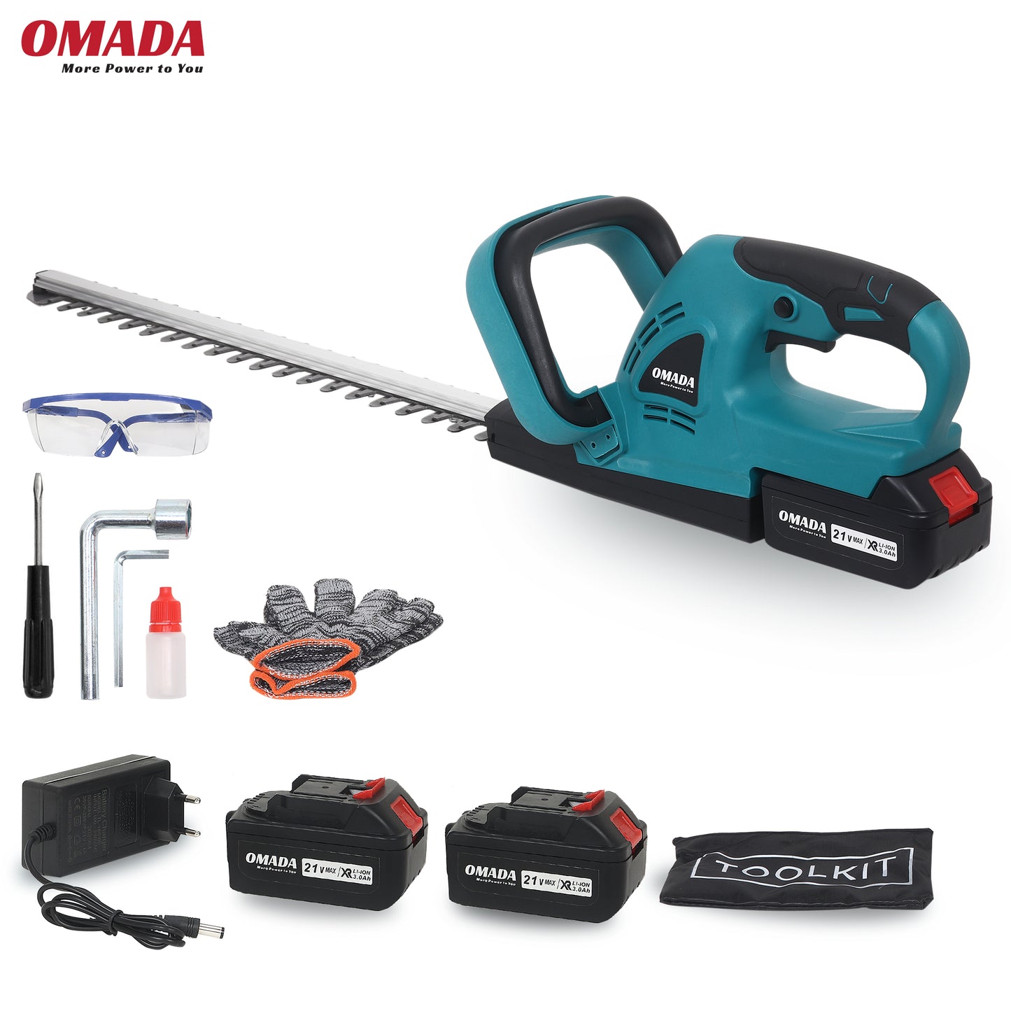 OMADA 21V cordless portable hedge trimmer, 20-inch Dual-Action Laser Blade, 3/5” Cutting Capacity,3000 RPM