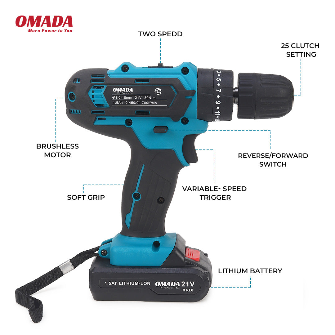 Omada 21V High Power Hand Drill Machine | Cordless Driver