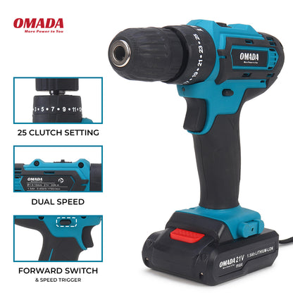 Omada 21V High Power Hand Drill Machine | Cordless Driver