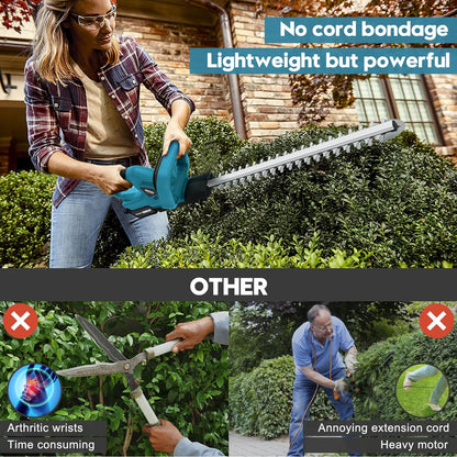 OMADA 21V cordless portable hedge trimmer, 20-inch Dual-Action Laser Blade, 3/5” Cutting Capacity,3000 RPM