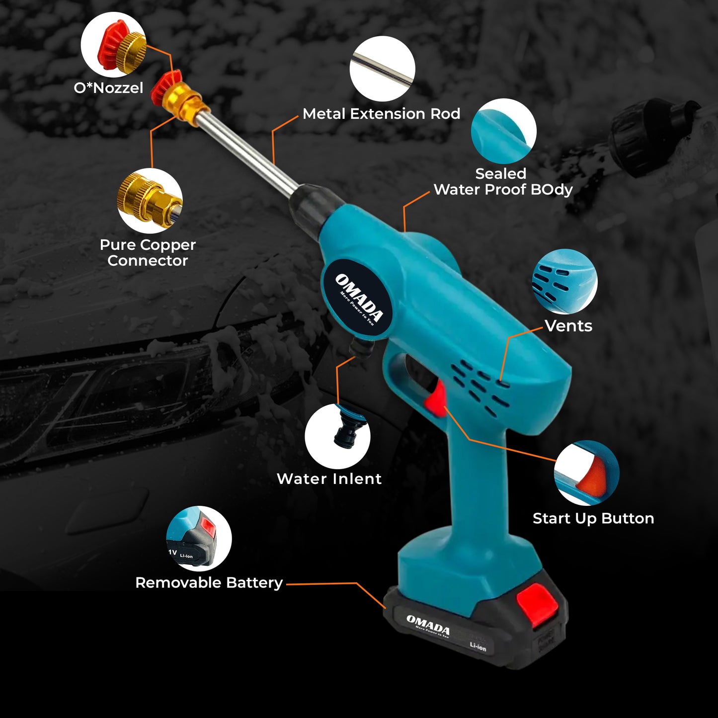 OMADA Cordless Car pressure washer – High Pressure Multipurpose Cleaner Gun