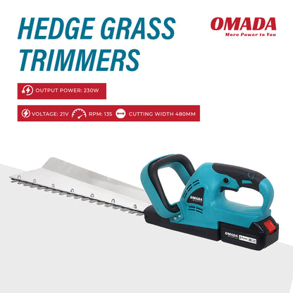 Omada 21v Single Sided Hedge Shear with Long Range Cordless Lawnmower Lightweight Hedge Cut Weed Processing Used for clearing Overgrown Leaves