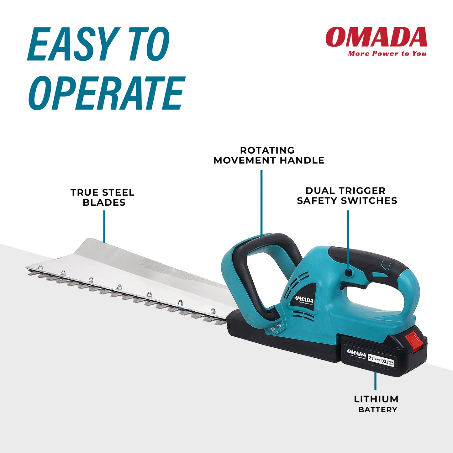 Omada 21v Single Sided Hedge Shear with Long Range Cordless Lawnmower Lightweight Hedge Cut Weed Processing Used for clearing Overgrown Leaves