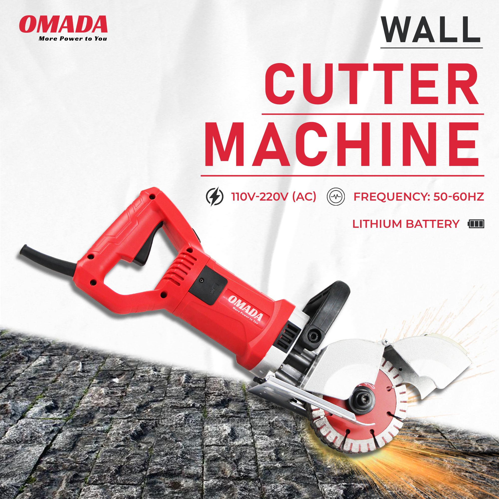 OmadaTCorded Wall Chaser Cutter Maximum Voltage 220 V, speed 6000 rpm 125A Wall Chaser Cutter Maximum Voltage 220 V, speed 6000 rpm Rotary Tool