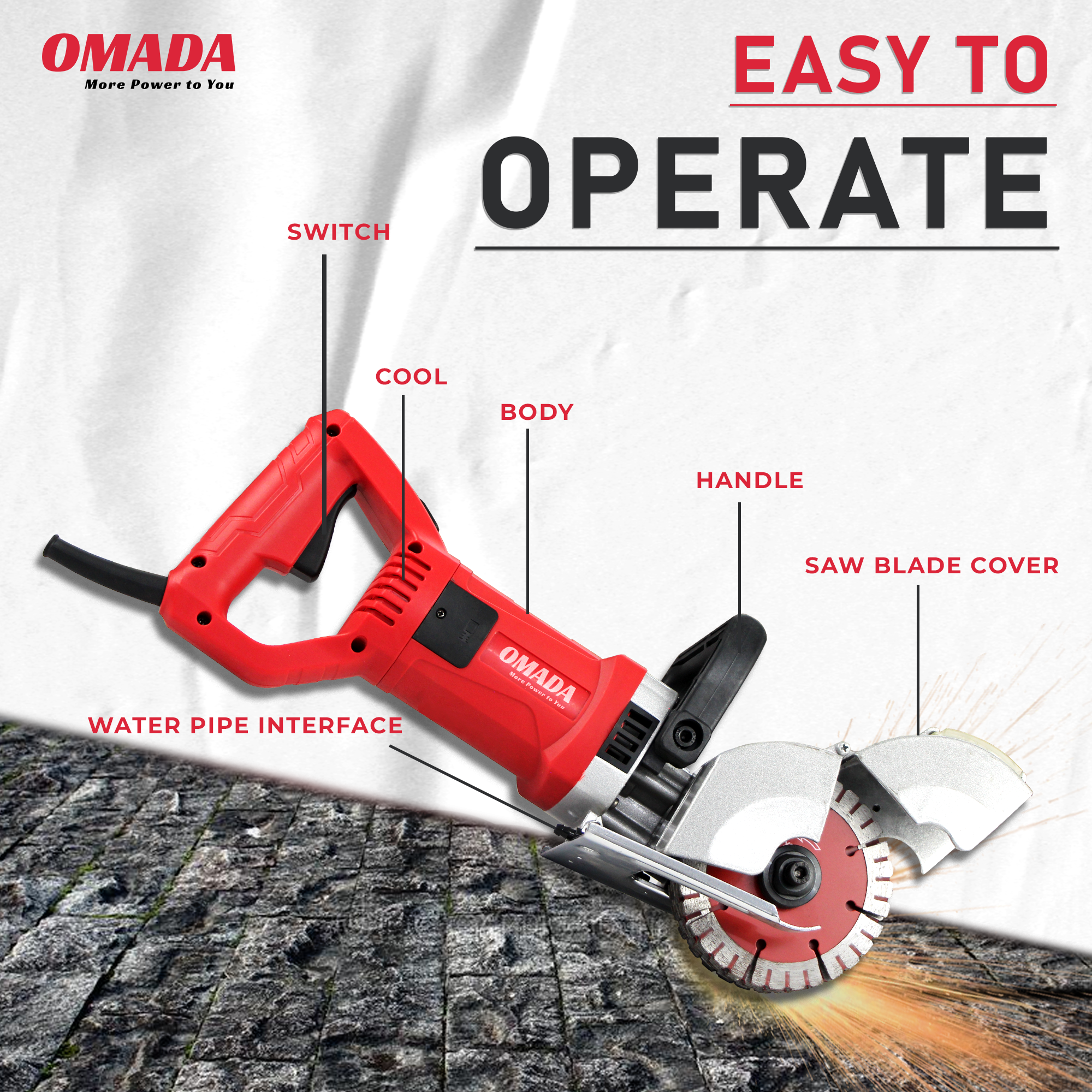 OmadaTCorded Wall Chaser Cutter Maximum Voltage 220 V, speed 6000 rpm 125A Wall Chaser Cutter Maximum Voltage 220 V, speed 6000 rpm Rotary Tool