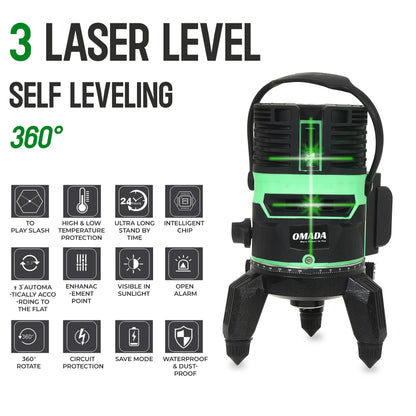 3 Lines Laser Level Self Leveling 360° Horizontal Vertical Line Laser Laser Level Magnetic Line Level