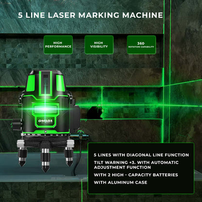 Omada Self Laser leveling Machine - 3 lines Vertical and Horizontal Lines with Down Plumb Dot Alignment 30m Self-leveling Laser Tool -360°Rotating Base