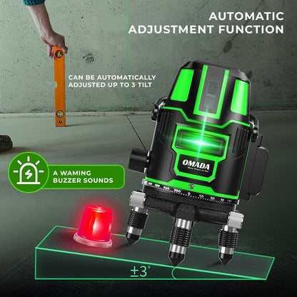 Omada Self Laser leveling Machine - 3 lines Vertical and Horizontal Lines with Down Plumb Dot Alignment 30m Self-leveling Laser Tool -360°Rotating Base