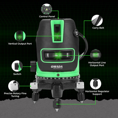 Omada Self Laser leveling Machine - 3 lines Vertical and Horizontal Lines with Down Plumb Dot Alignment 30m Self-leveling Laser Tool -360°Rotating Base