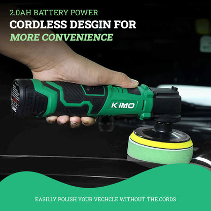 KIMO Cordless Car Buffer Poliser, Wheel Diameter 100MM ,Variable Speeds,4 Pads for Car Waxing/Scratch Removing/Home Appliance Polishing.