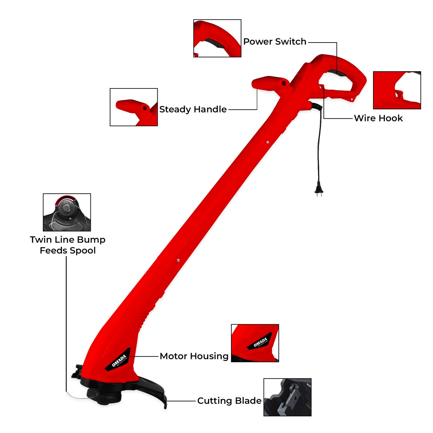 250W String Trimmer 22 cm Cutting Diameter Lightweight Grass Trimmer