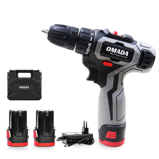 OMADA GT Series 12V Cordless Power Drill with Fast Charger 3/8-Inch Keyless Chuck 2 Variable Speed 25 Torque Setting Power Tools Drill/Driver