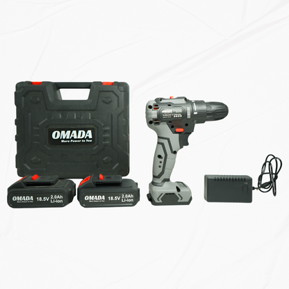 Omada Cordless Drill Machine - Impact Drill 18.5V V 2.0  AH 2 batteries ( 3 - 4 hours ) Torque 30NM  variable peed, Maximum speed 1750 RPM Aluminum chuck 3/8"