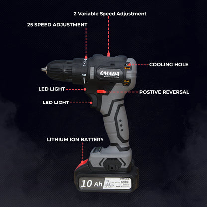 Omada Cordless Drill Machine - Impact Drill 18.5V V 2.0  AH 2 batteries ( 3 - 4 hours ) Torque 30NM  variable peed, Maximum speed 1750 RPM Aluminum chuck 3/8"