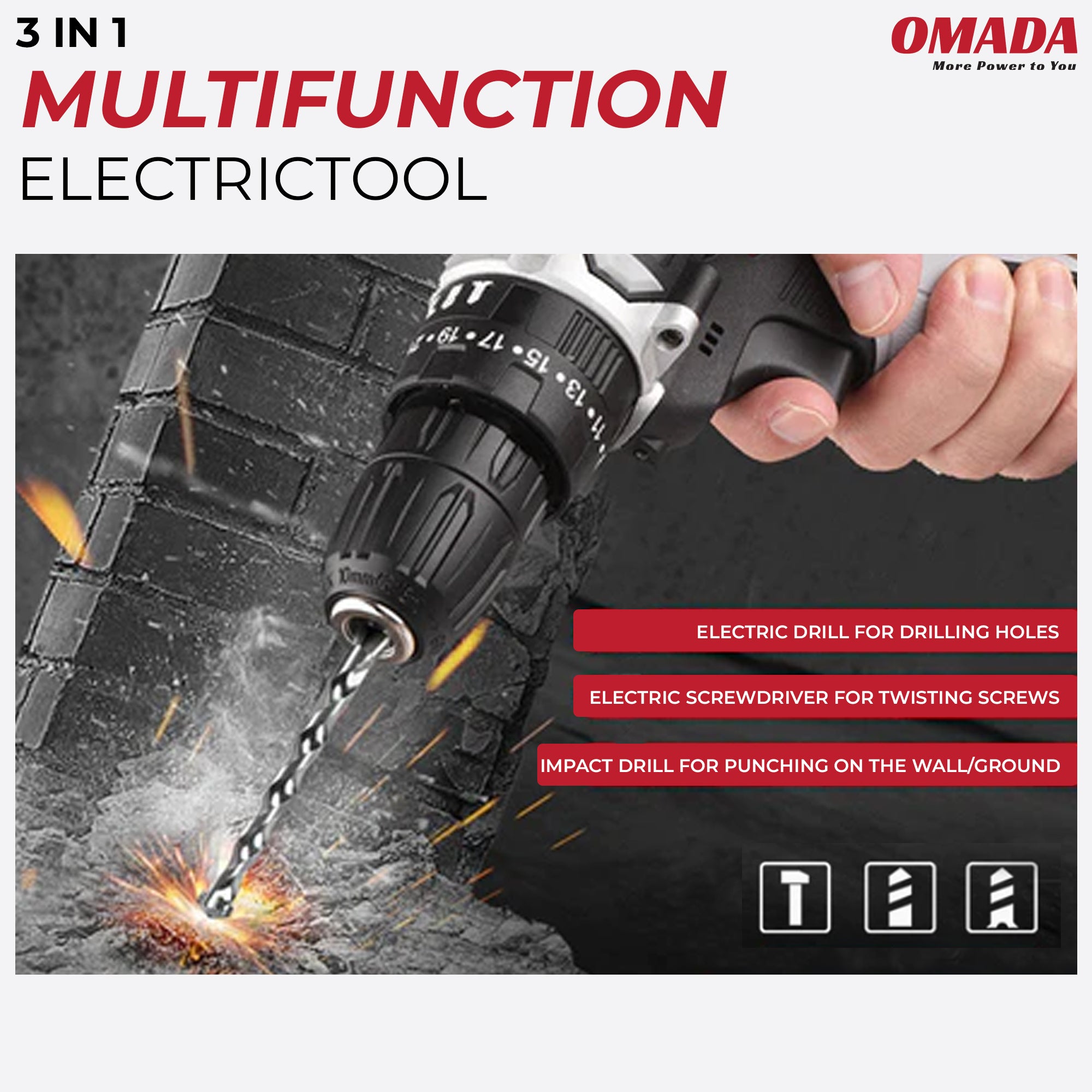 Omada Professional Tool kit with Cordless Drill, 16.8V Lithium Ion Battery, 3/8