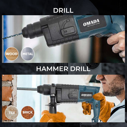 OMADA Corded Rotary Hammer Drill 500W Heavy Duty , Safety Clutch Functions