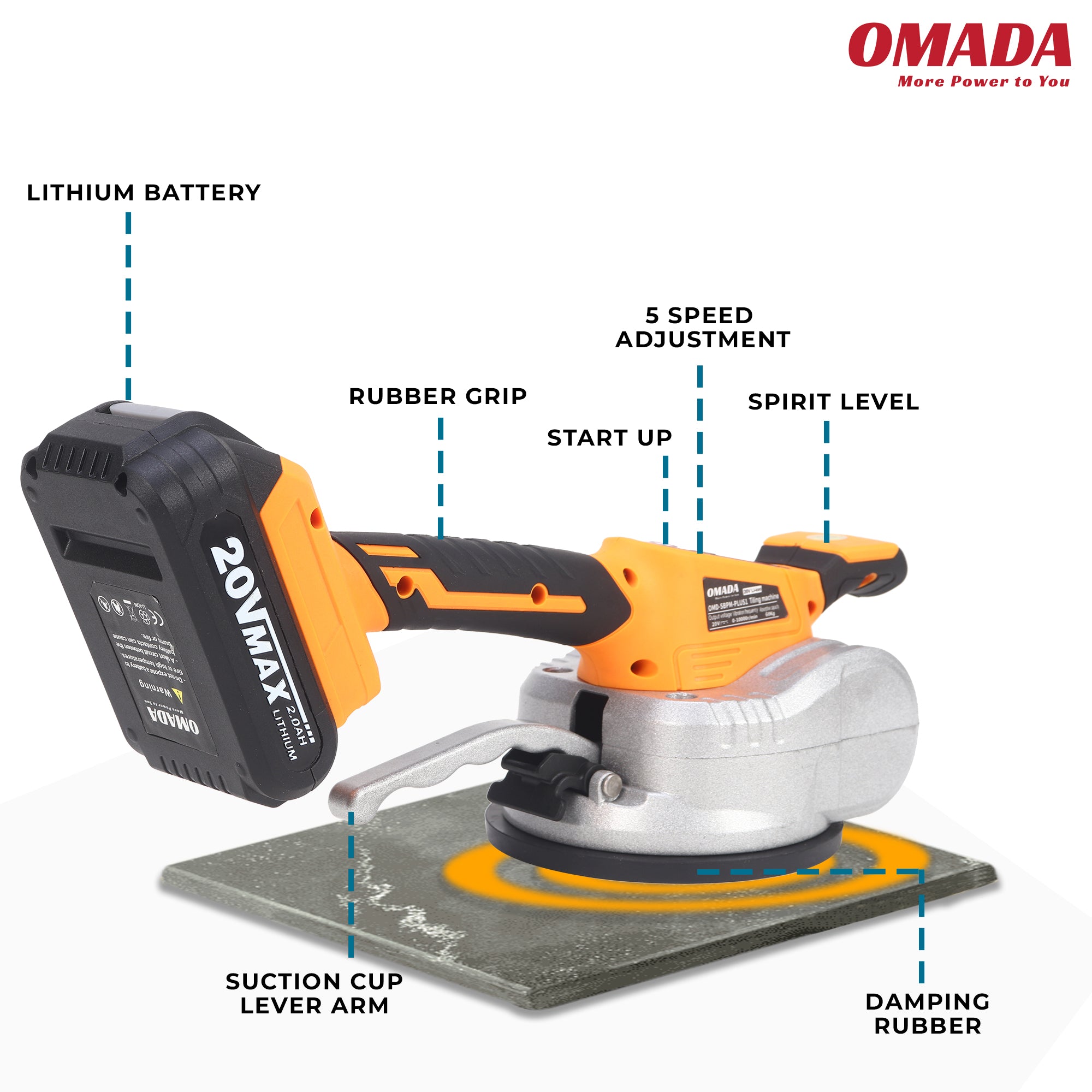 Omada 20V Cordless Tile Installation Machine/Tile Vibration Machine High-Power Paving Brick Wall Tiles Automatic Paving Tool [Battery Included]