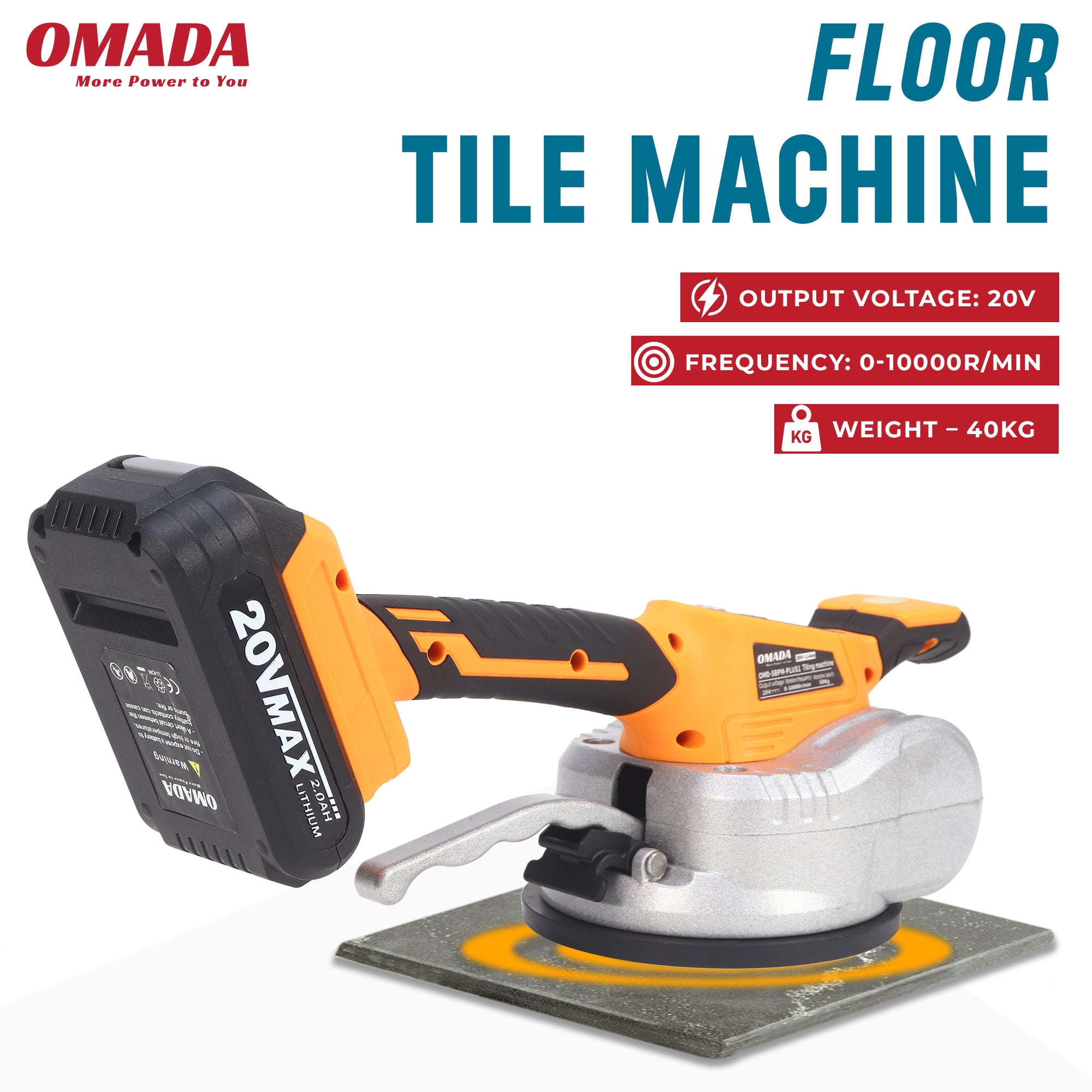 Omada 20V Cordless Tile Installation Machine/Tile Vibration Machine High-Power Paving Brick Wall Tiles Automatic Paving Tool [Battery Included]