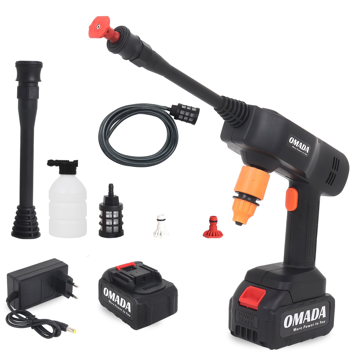 OMADA Cordless Car pressure washer – High Pressure Multipurpose Cleaner Gun 18V 2.0AH 1 Battery (1-1.5 hours) , 180W 24bar rated max pressure with water flow rate 3.5 L/h