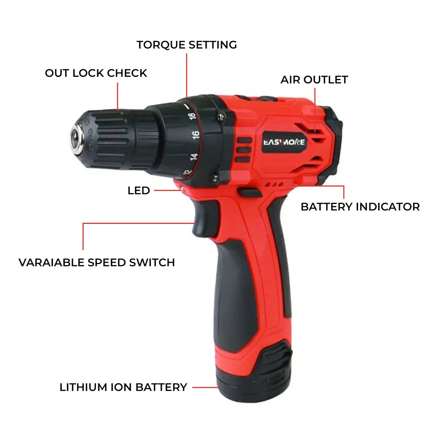 Omada 12V Li-thium Ion Cordless Straight Electric Drill