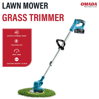 OMADA 21v Cordless Grass Trimmer, Li-Ion Battery Powered,3-in-1 Lightweight Lawn Mower Hedge Trimmer, Garden Tools & Edger Tool with 3 Types Blade