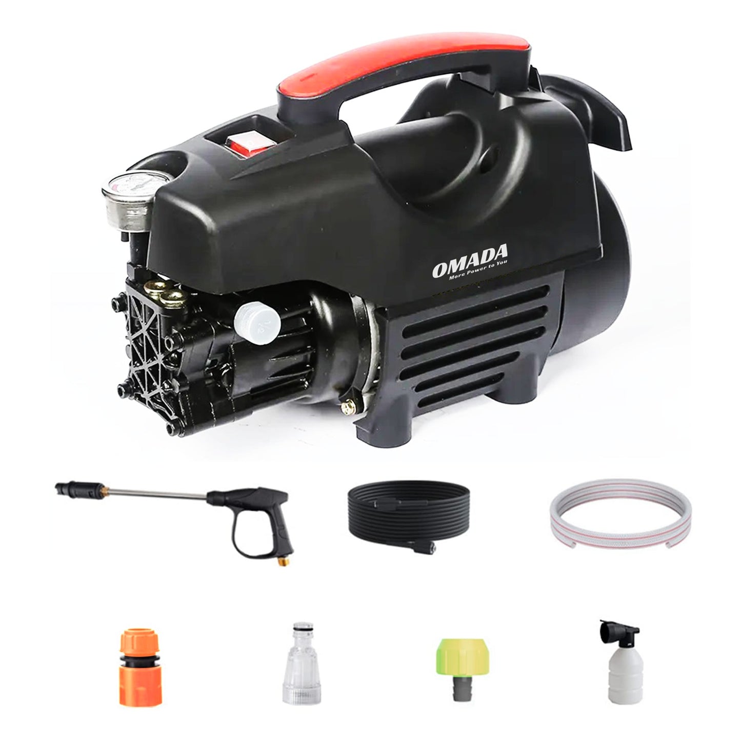 Omada Car Washer high Pressure Pump 220V, 1800W, 14 Bar, 320L/H Water Flow Rate 3190 PSI Water Pressure, 7 Meters Outlet Hose, Portable Car Pressure Washer for Car Bike and Home Cleaning