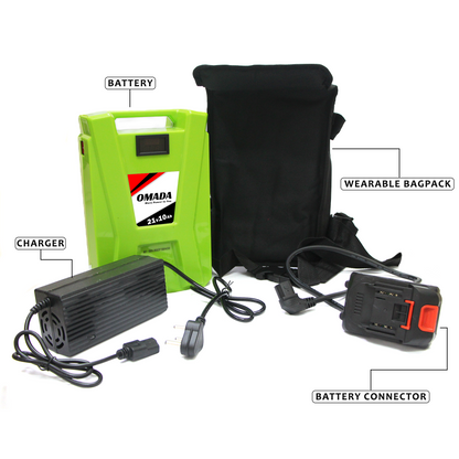 Omada 21V 10Ah Portable Power Tool Backpack | Heavy-Duty Lithium Battery for Cordless Tools | Ideal for Drills, Trimmers, Grinders & Construction Work